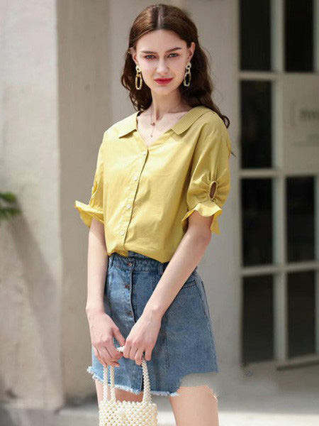 SONAF索娜菲女装品牌2020春夏黄色衬衣