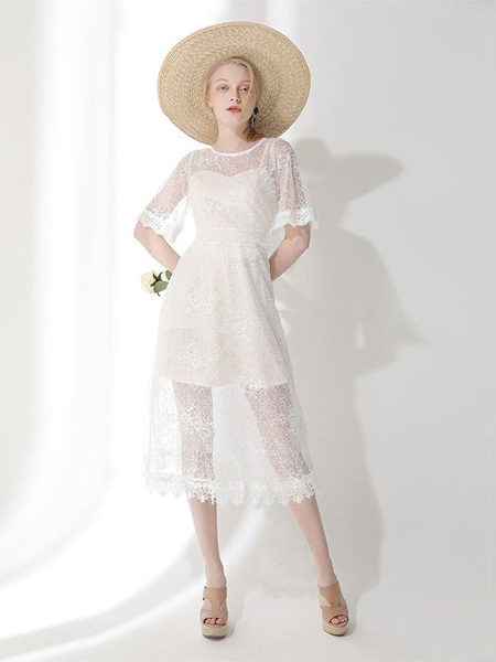 圣迪勒女装品牌2020春夏蕾丝连衣裙