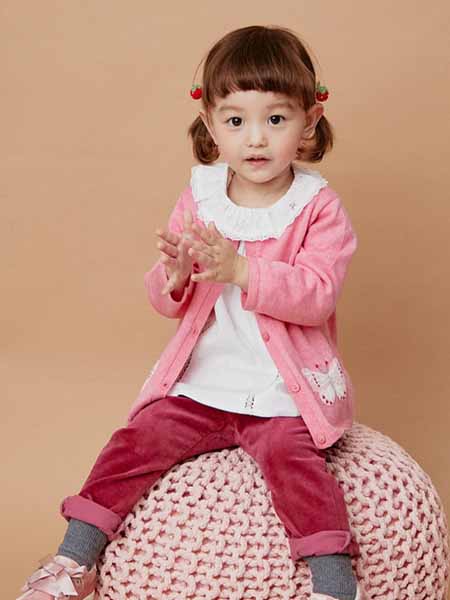 davebella戴维贝拉童装品牌2020秋冬可爱粉色羊绒外套