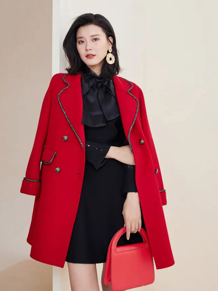 YSGJ女装品牌2020秋冬红色高贵长款大衣