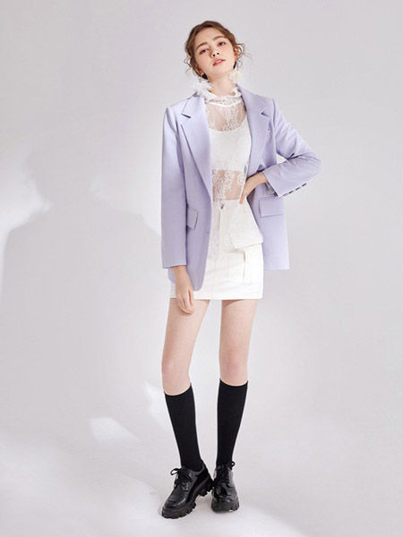 KATYKALEN女装品牌2020秋冬紫色经典中长款外套