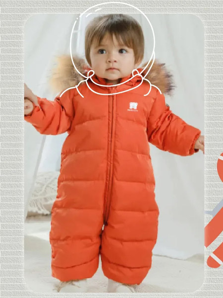 小米米童装品牌2020秋冬橙色宝宝太空服加棉连体衣
