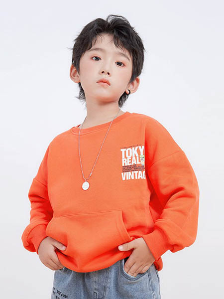 吉象贝儿童装品牌2020秋冬橙色字母印花卫衣