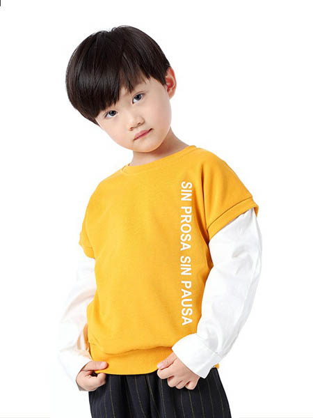 吉象贝儿童装品牌2020秋冬黄色字母印花套衫