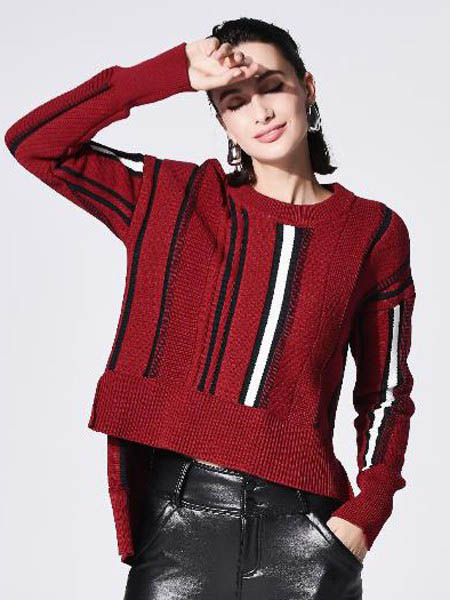 Mont Guimauve女装品牌2020秋冬红色条纹针织毛衣