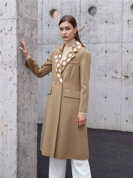 钰一女装品牌2020秋冬波点双面棕色长袖外套