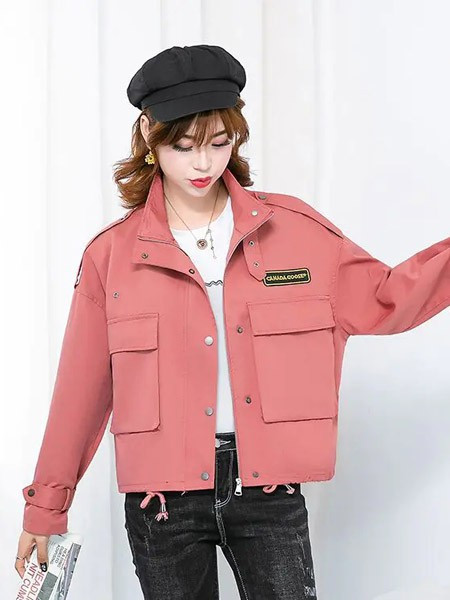 凯威路女装品牌2020秋冬粉色时尚长袖外套