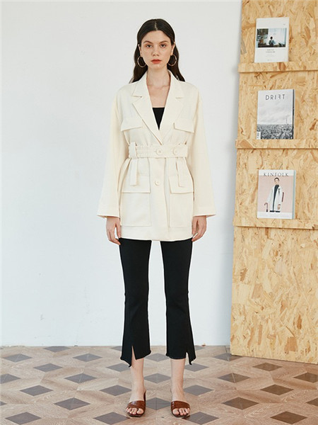 HEYDRESS女装品牌2020秋季束腰白色休闲外套