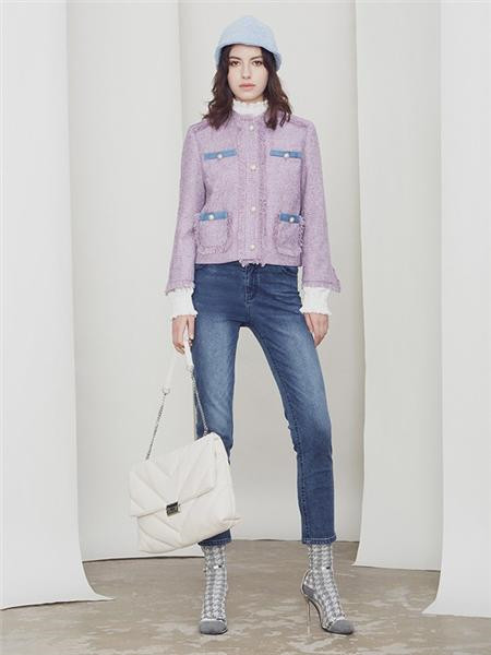 杰西卡女装品牌2020秋冬韩版紫色圆领上衣