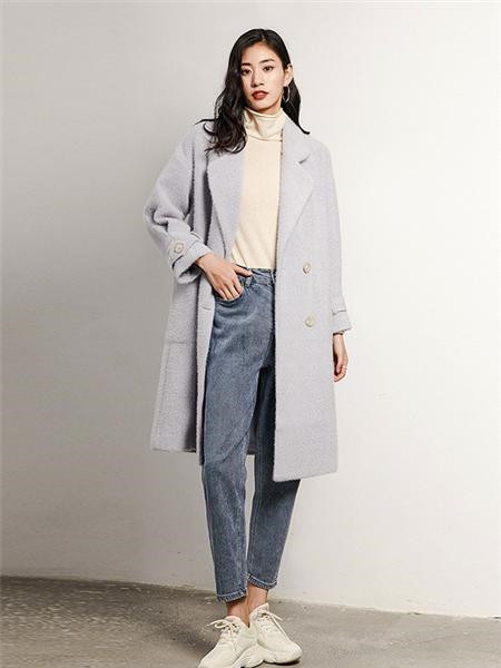 米多立女装品牌2020秋冬休闲灰色长款外套