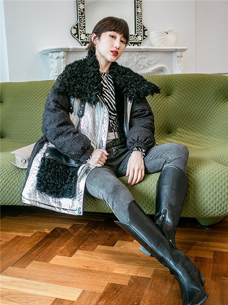 法萨奴女装品牌2020秋冬黑色加绒潮流外套