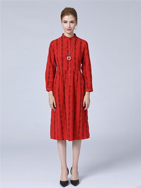菲迪雅丝女装品牌2021春夏韩版红色简约连衣裙
