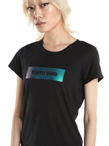 YORRO TANG休闲品牌2021春夏黑色印花短T恤