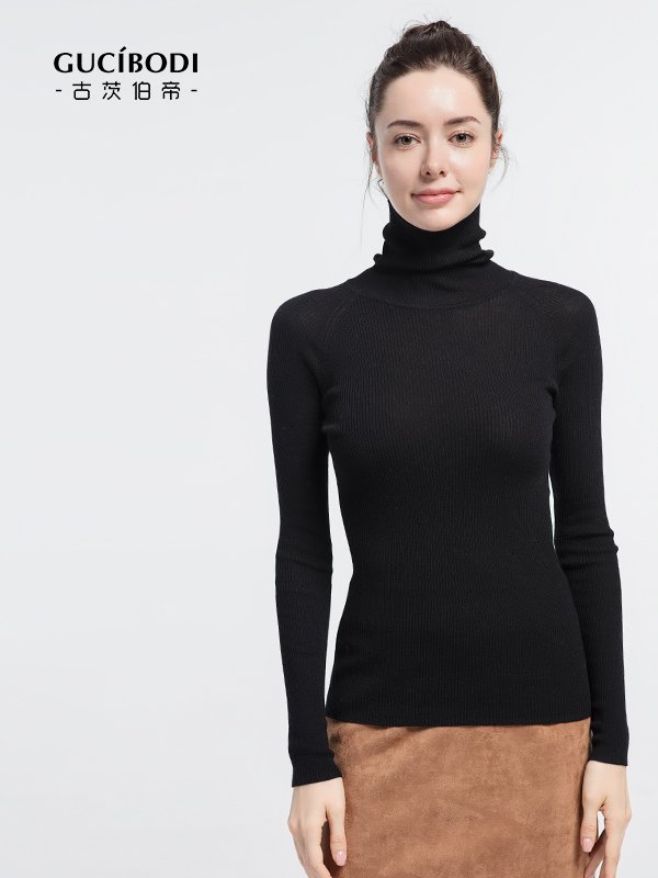古茨伯帝女装品牌2020秋冬黑色高领针织衫