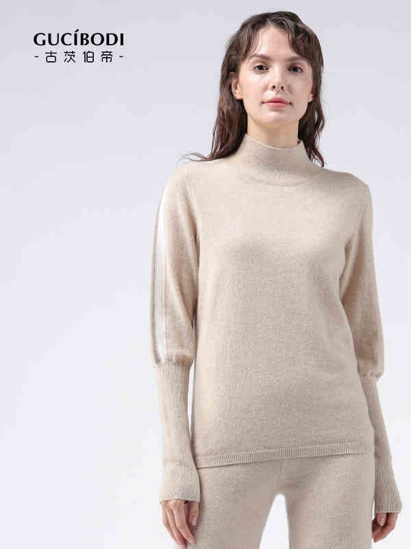 古茨伯帝女装品牌2020秋冬纯羊毛保暖白色针织衫