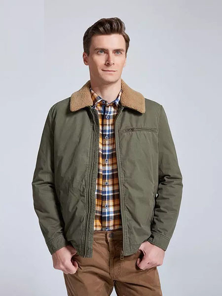 marlboro classics萬寶路男裝品牌2020秋冬軍綠色加絨保暖短款夾克
