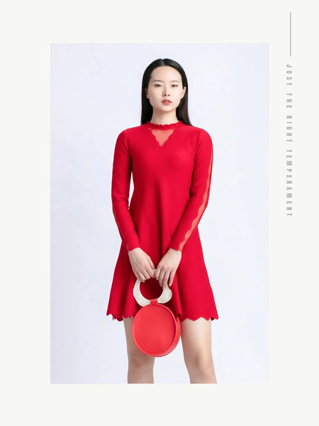 卓影女装品牌2020秋冬红色名媛风气质连衣裙