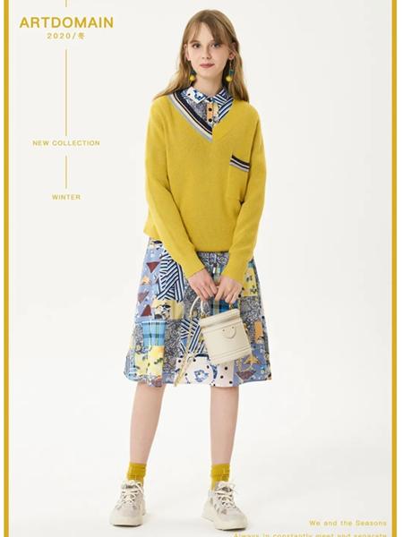 ART艺域女装品牌2020秋冬黄色拼接韩版学院风上衣