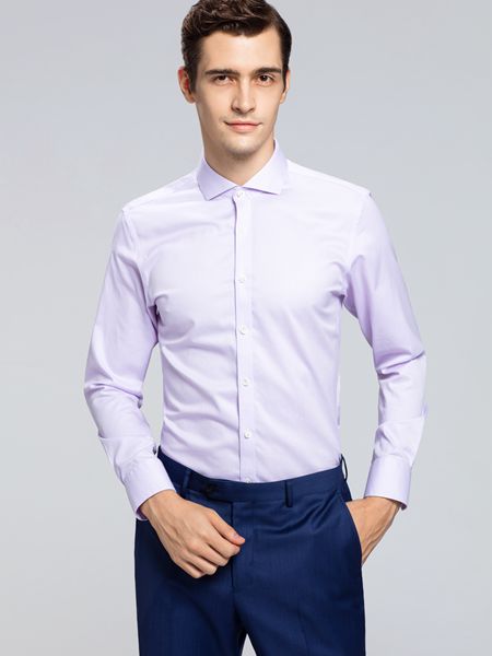 红领男装品牌2020秋冬淡紫色温柔大气衬衫