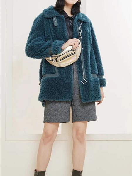 YSGJ女装品牌2020秋冬蓝色羊羔毛防风百搭外套