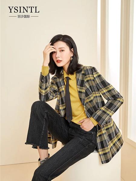 YSGJ女装品牌2020秋冬黑黄配色格纹潮流商务外套