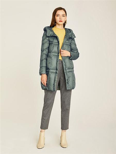 敦奴女装品牌2020秋冬灰绿色哑光雾面气质羽绒服