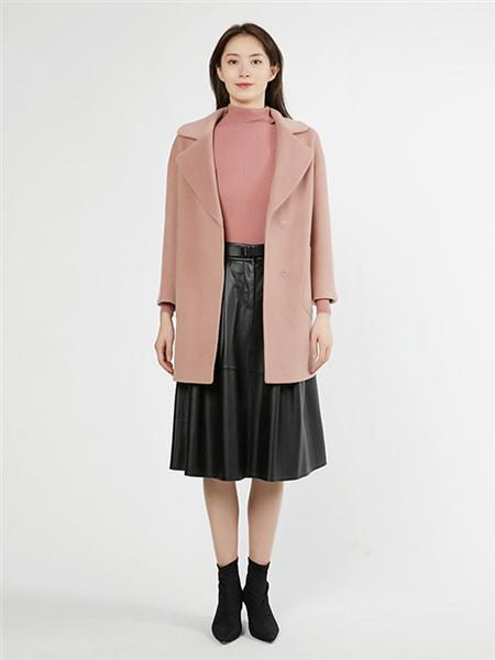 敦奴女装品牌2020秋冬粉色甜美淑女风毛呢大衣