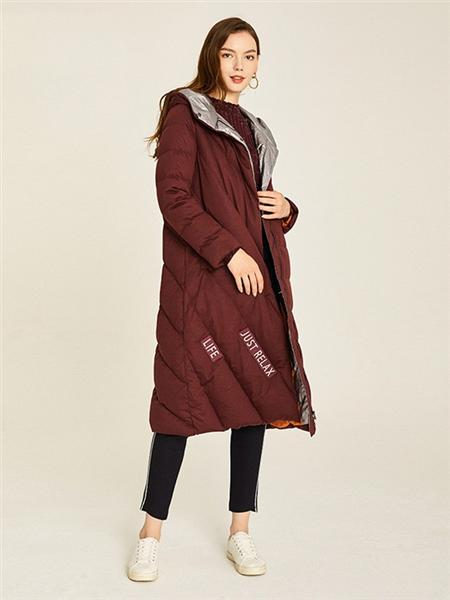 敦奴女装品牌2020秋冬红色连帽长款保暖羽绒服