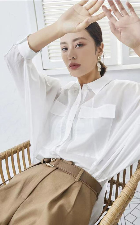 婕妮煕女装品牌2021春夏白色休闲衬衫