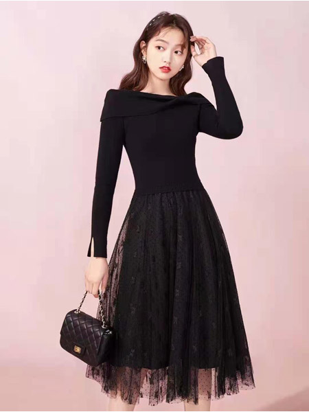 天美丽TIAMILLE女装品牌2021春夏黑色俏皮连衣裙