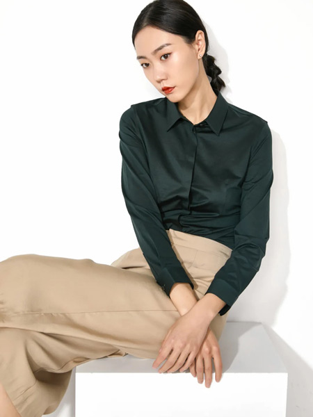 微奢零度女装品牌2021春夏绿色雪纺衬衫
