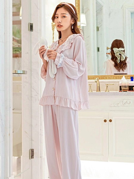 纤黛至爱内衣品牌2021春夏淡紫粉色长款睡衣