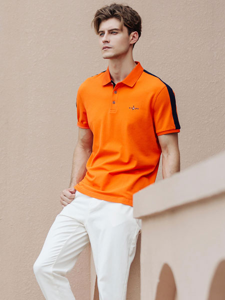 卡度尼男装品牌2021春夏橙色衬衫