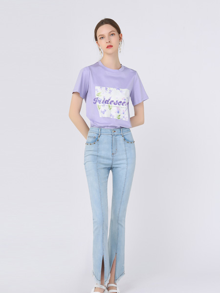 红凯贝尔女装品牌2021春夏紫色韩版T恤