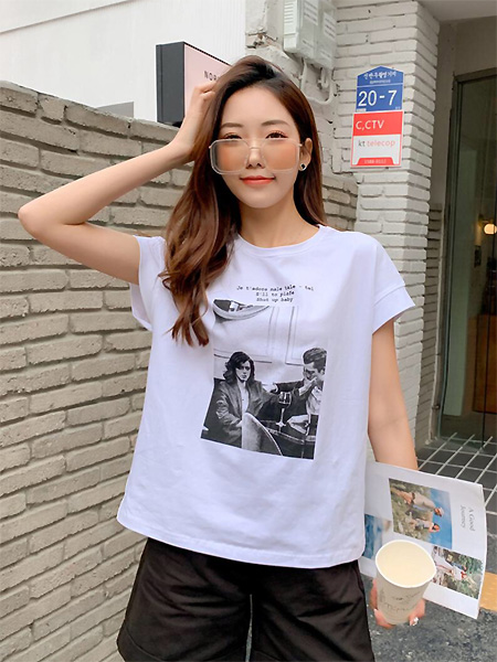 天使韩城女装品牌2021春夏短袖T恤
