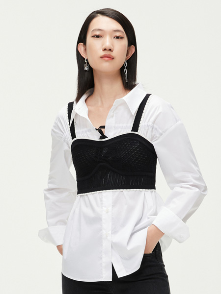 Z11女装品牌2021春夏裹胸衬衫假两件套