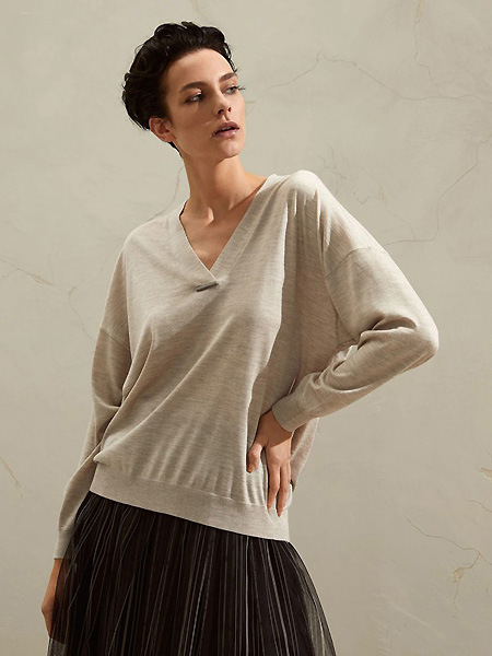 布内罗·古奇拉利羽绒羊绒品牌2021V领时尚舒适上衣