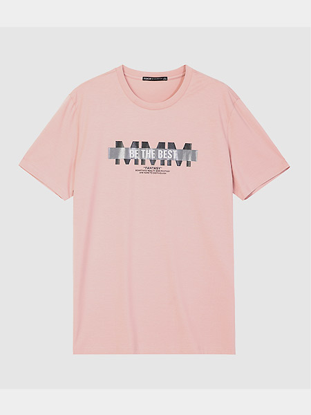 翡翠男装品牌2021夏印字母藕粉色T恤