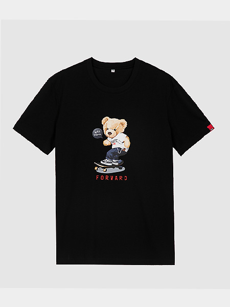 翡翠男装品牌2021夏黑色小熊图案T恤