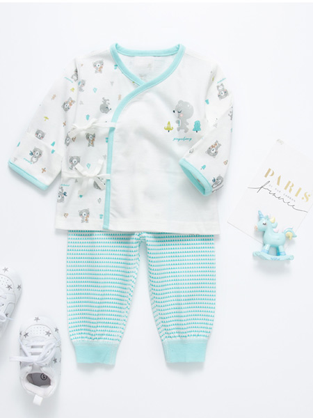 婴姿坊童装品牌2021春夏蓝色条纹底衣套装