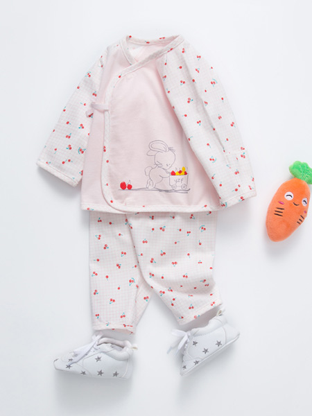 婴姿坊童装品牌2021春夏粉色小印花长袖套装