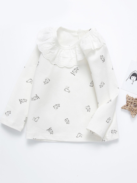 嬰姿坊童裝品牌2021春夏白色花邊長袖上衣