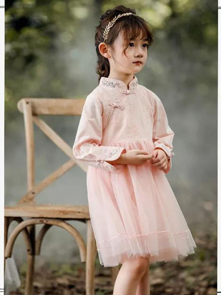 邻童优品童装品牌粉色中国风甜美连衣裙