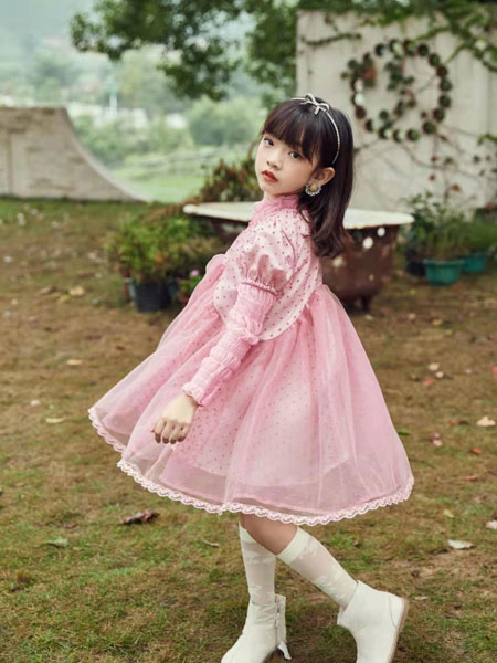 小资范童装品牌2021春夏波点粉色宽松连衣裙