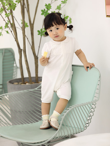 蒙蒙摩米 mesamis童装品牌2021夏季娃娃领白色连体衣