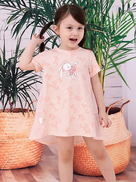 棉果果童装品牌2021夏季甜美小白兔印花T恤连衣裙