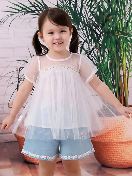 棉果果童装品牌2021夏季雪纺白色裙式上衣