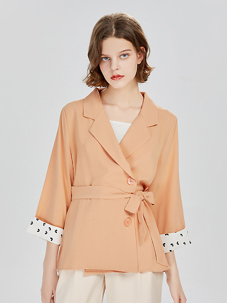 拉夏贝尔女装品牌2021夏季橙色OL风外套
