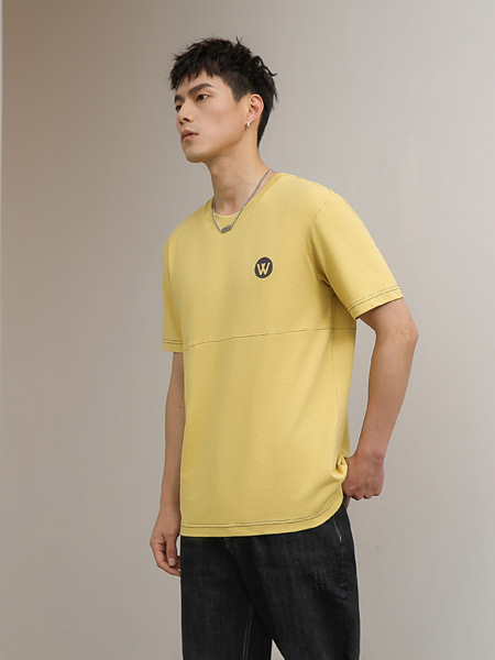 SEMOO男装品牌2021夏季黄色森系T恤