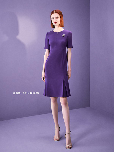 SZ定制女装品牌2021春夏紫色收腰小众设计感连衣裙